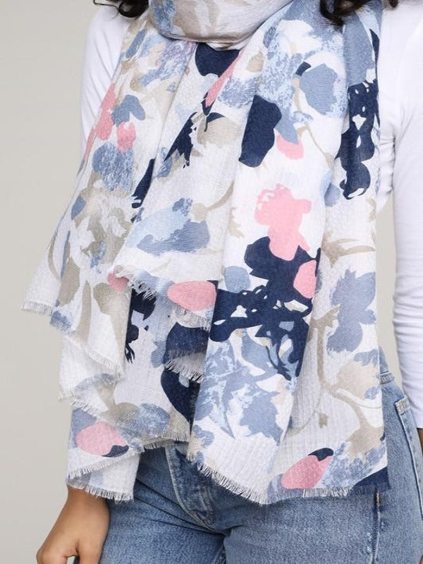 BOAT LIFE FLORAL SCARF - blue and pink  - women
