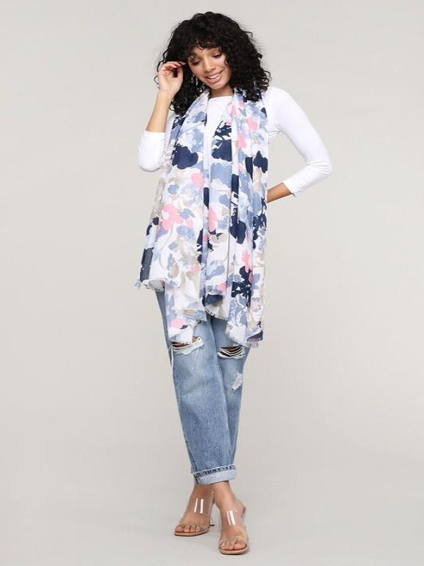 BOAT LIFE FLORAL SCARF - blue and pink  - women