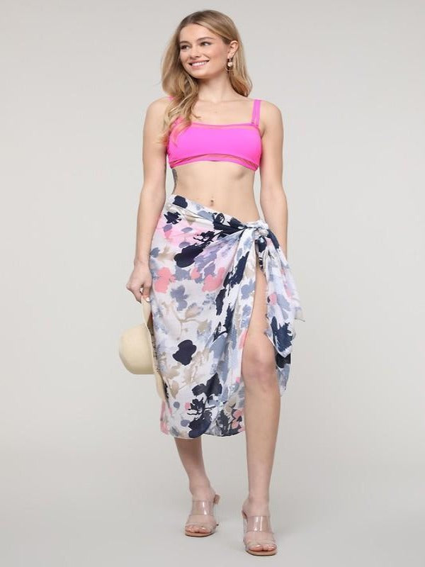 BOAT LIFE FLORAL SCARF - blue and pink  - women - beach wrap