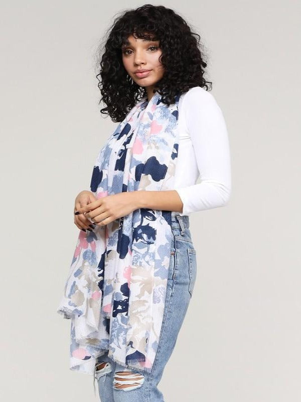 BOAT LIFE FLORAL SCARF - blue and pink  - women