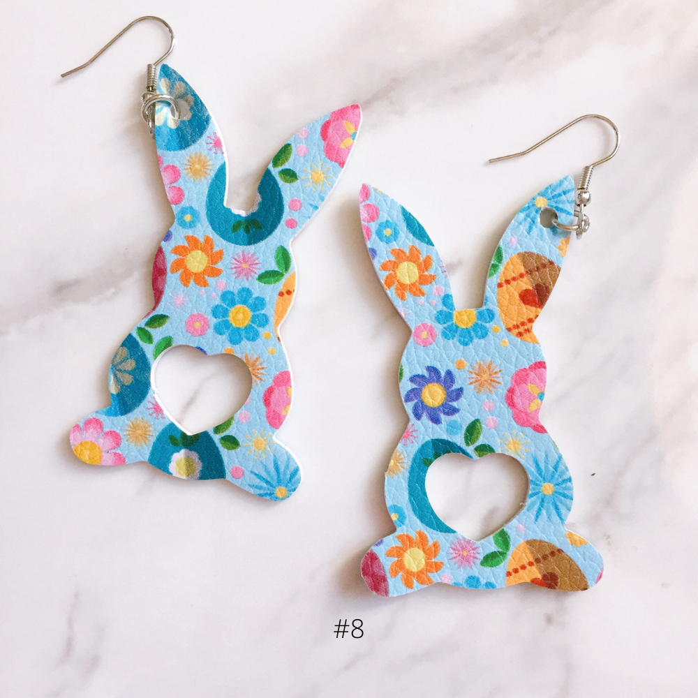 EASTER EARRINGS rabbit blue flowers