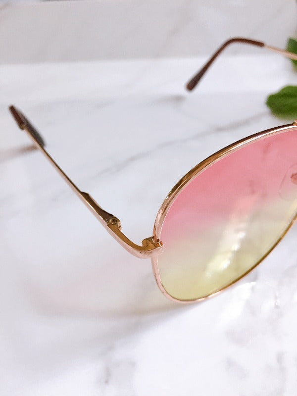 2 two tone aviator sunglasses pink yellow