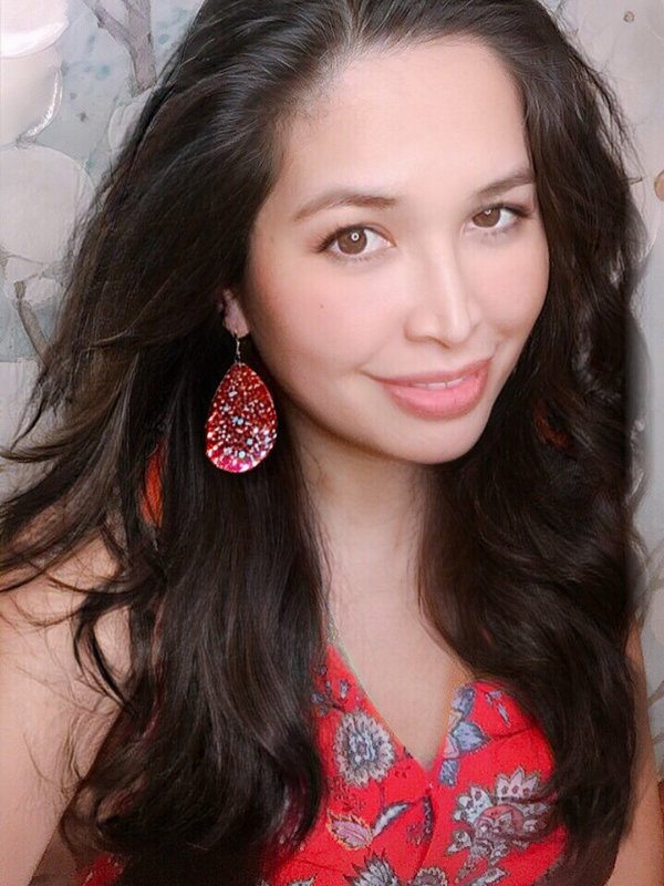 red glitter earrings women wearing earrings