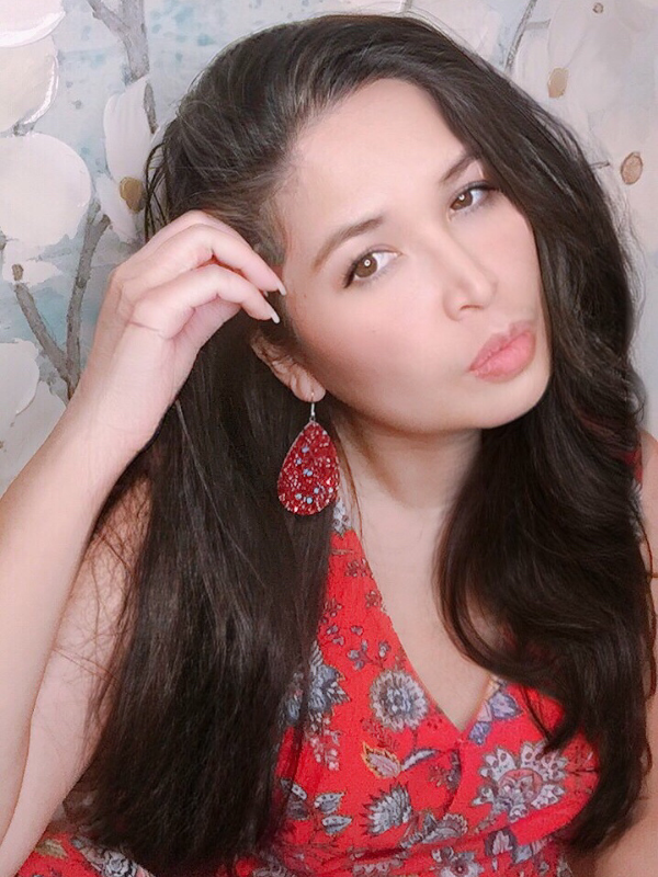 red glitter earrings women wearing earrings