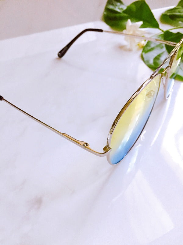 2 two tone aviator sunglasses yellow blue