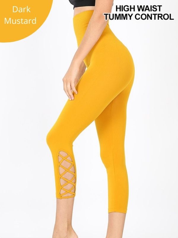 WOMEN'S TUMMY CONTROL HIGH WAIST LEGGINGS I DARK MUSTARD