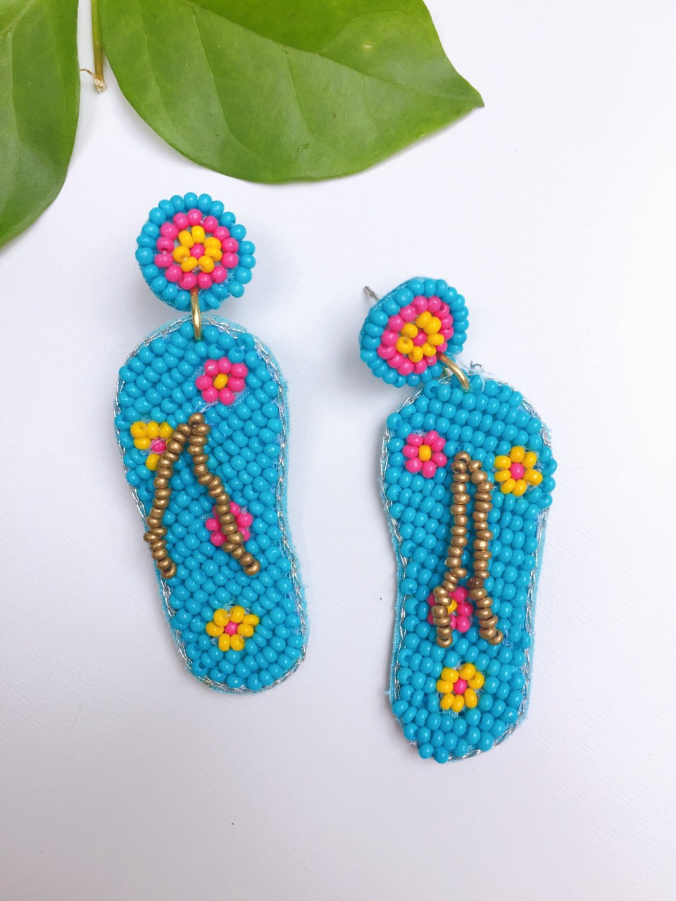 TURQUOISE BEADED FLIP FLOP EARRINGS