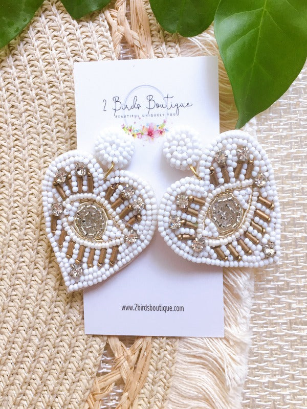 beaded white gold earrings