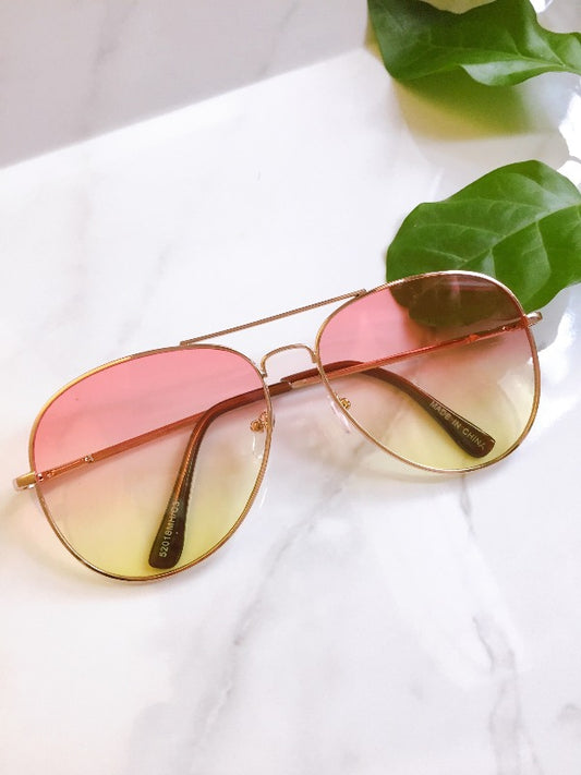 2 two tone aviator sunglasses pink yellow