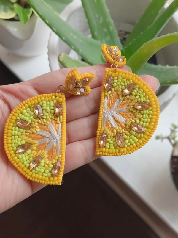 beaded earring yellow fruit style women