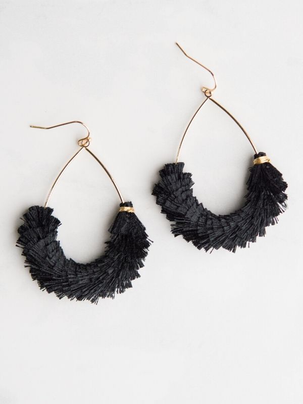 fringe tassel earrings black