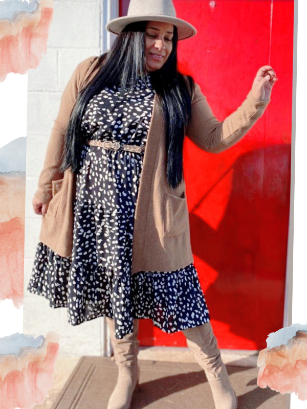 women wearing OPEN FRONT CARDIGAN - MACHA