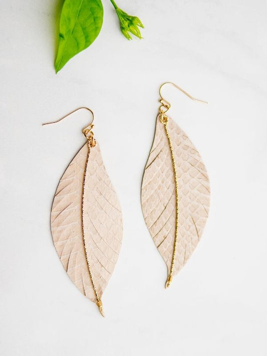 leather earrings neutral gold