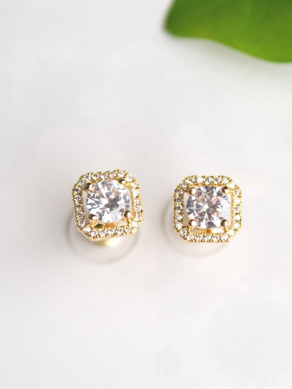 cubic zirconia round cut gold earrings