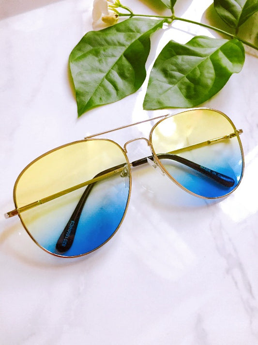 2 two tone aviator sunglasses yellow blue
