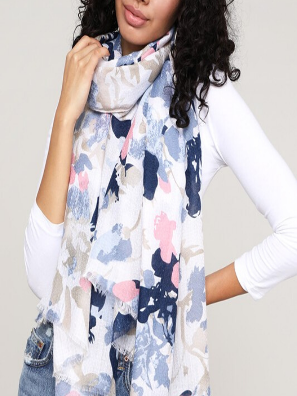 BOAT LIFE FLORAL SCARF - blue and pink  - women