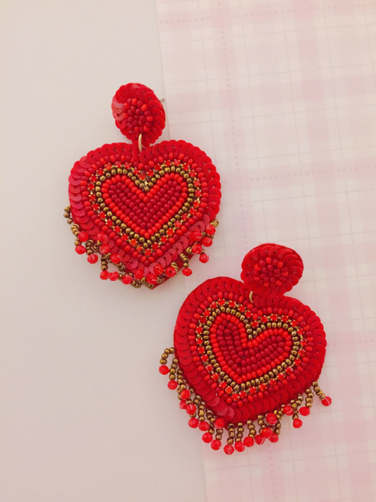 beaded heart earrings