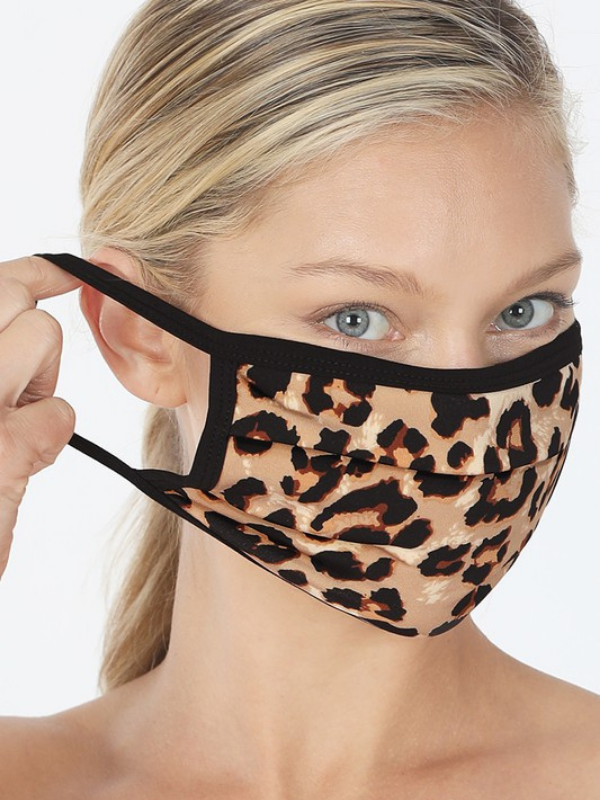 LEOPARD PRINT WASHABLE MASK - TAN BROWN women earring mask