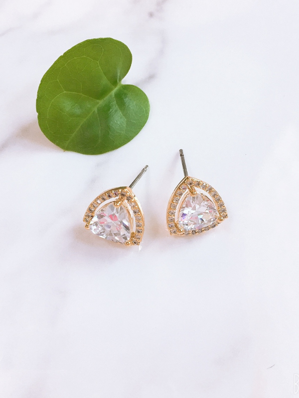 cubic zirconia trillion cut gold earrings