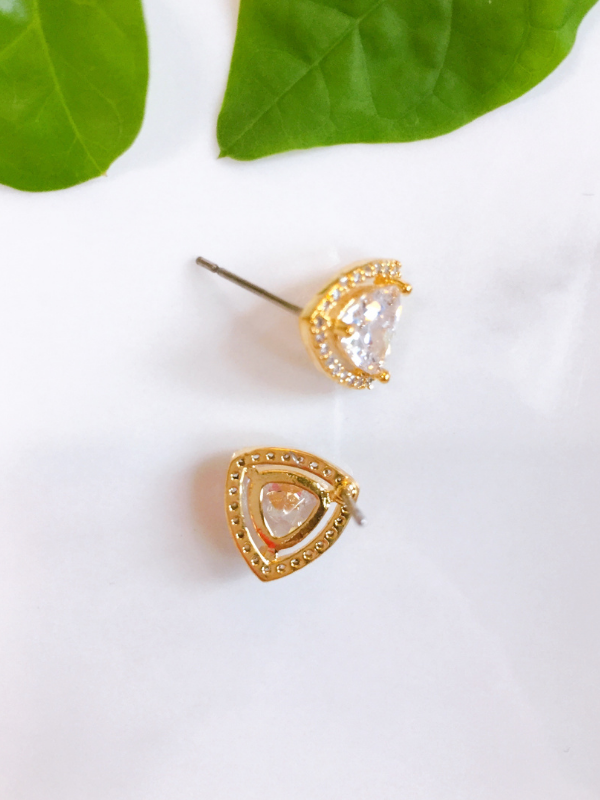 cubic zirconia trillion cut gold earrings