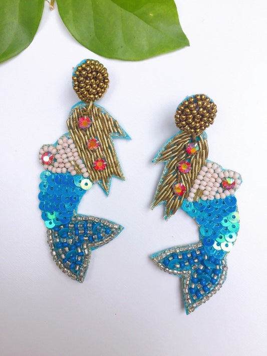 women's earrings BEADED BLUE MERMAID EARRING
