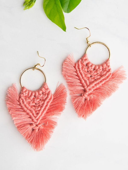 pink boho fringe tassel earrings
