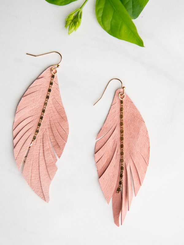 leather earring pink gold