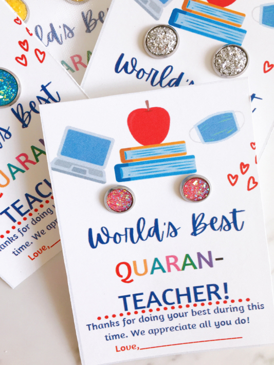 teacher gift  WORLD'S  BEST TEACHER EARRING AND NOTE CARD